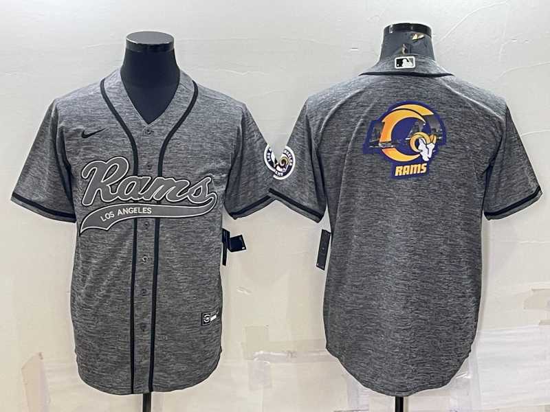 Men%27s Los Angeles Rams Grey Gridiron Team Big Logo Cool Base Stitched Baseball Jersey